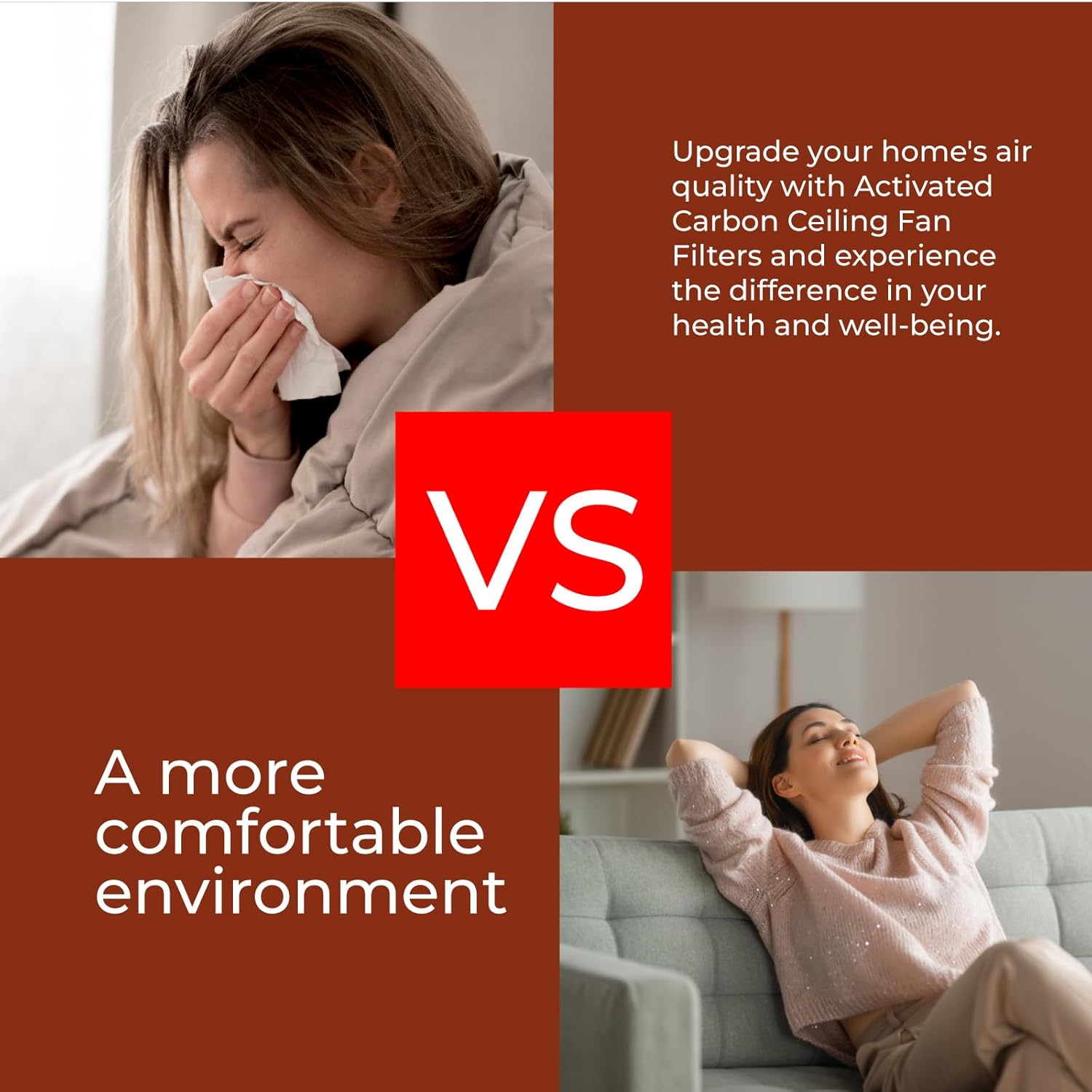 JJI Ceiling Fan Air Filter Activated Charcoal Ceiling Fan Filters for Pets Ceiling Fan Blades Shape Design Easily Sticks on Ceiling Fan Blade Top Household Contaminants Purifier (60 Count Red)