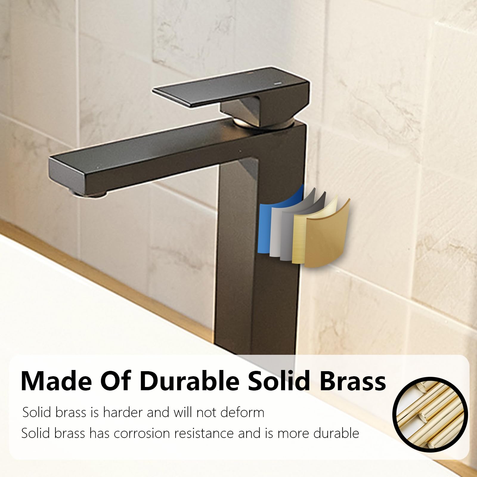 BATHLAVISH Waschbeckenarmatur Schwarz-gold – Wasserfall Auslauf, Einloch, Mit Pop-Up Abfluss