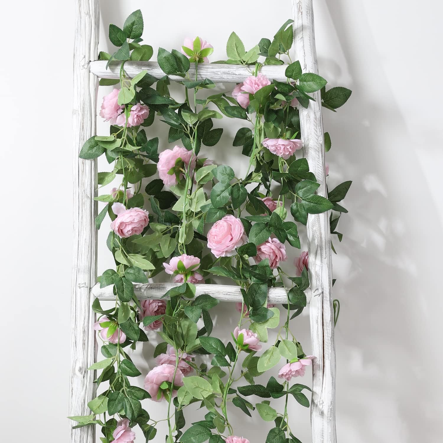 Duovlo 8.2Ft Artificial Peony Flower Garland Hanging Greenery Vine Silk Floral Vine Home Wedding Arch Wall Craft Arrangement Decorations,Pack of 2 (Rosy Brown)