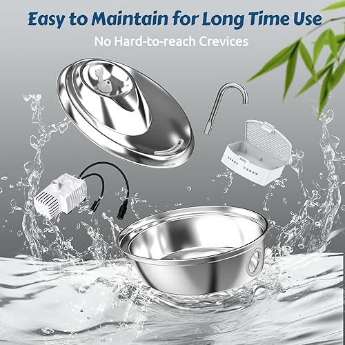 Miniatura 4 de ORSDA Fuente de agua para gatos de acero inoxidable, fuentes para gatos para beber, dispensador automático de agua para mascotas de 67 oz2 litros