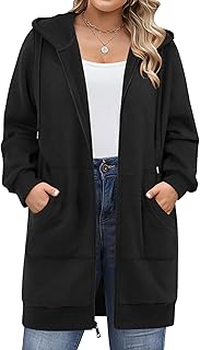 IN'VOLAND Women Plus Size Zip Up Hoodies Long Sleeve Tunic Sweatshirt Lo...