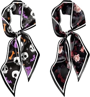 2PCS Hair Head Scarf Silk Feeling Long Satin Neck Satin Scarves for Handbag Cute Decoration Aesthetic Women 59 * 6.7''