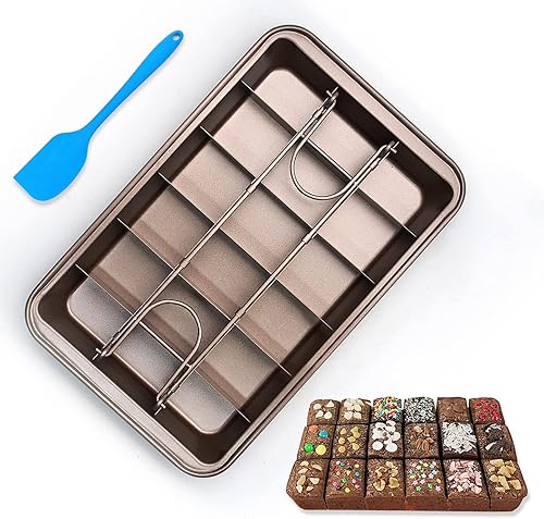Sartén para brownie con divisores, sartén antiadherente de acero al carbono para hornear, 18 moldes cuadrados precortados para brownie, pasteles,