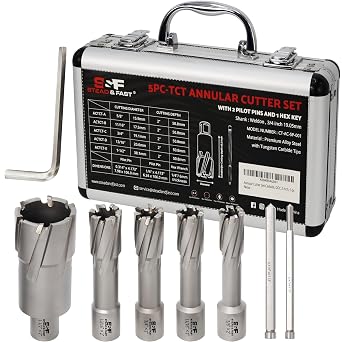 S&F STEAD & FAST Carbide Annular Cutter Set, Diameter 5/8 to 1-1/2, DOC 2 | 3/4 Weldon Shank Mag Drill Bits for Magnetic Drill Press