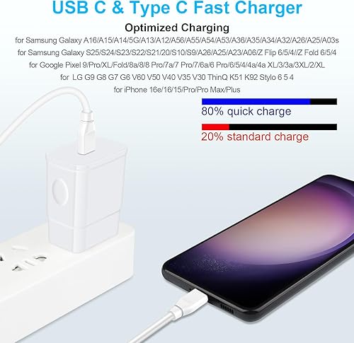 Miniatura 6 de Cargador súper rápido de 25 W, cargador de teléfono Android C de 10 pies de largo, cable USB tipo C, carga rápida para Samsung Galaxy A17 A16 5G A15