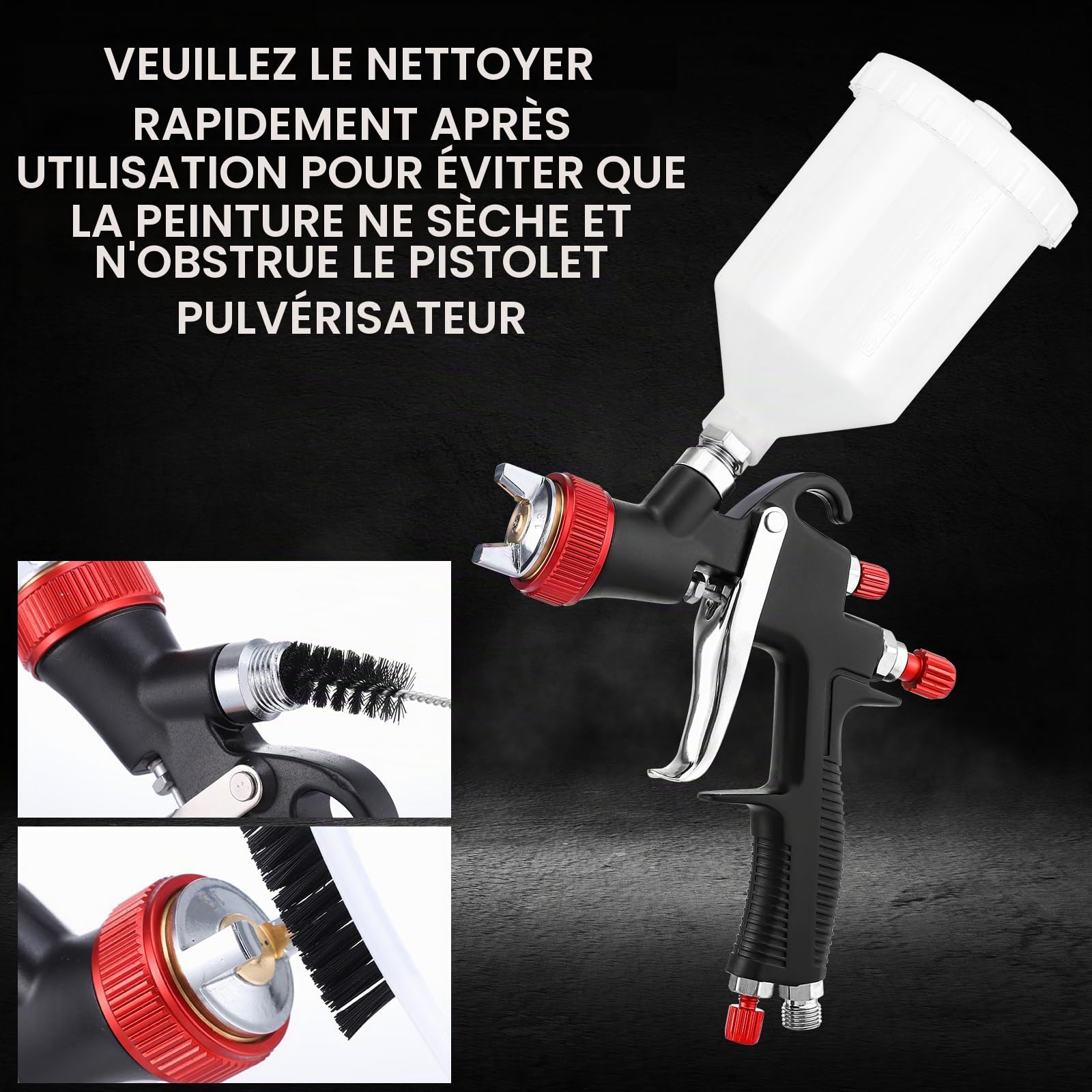 R500 Lvlp Kit de pistolet à air comprimé 4 buses, tasse de 600 ml