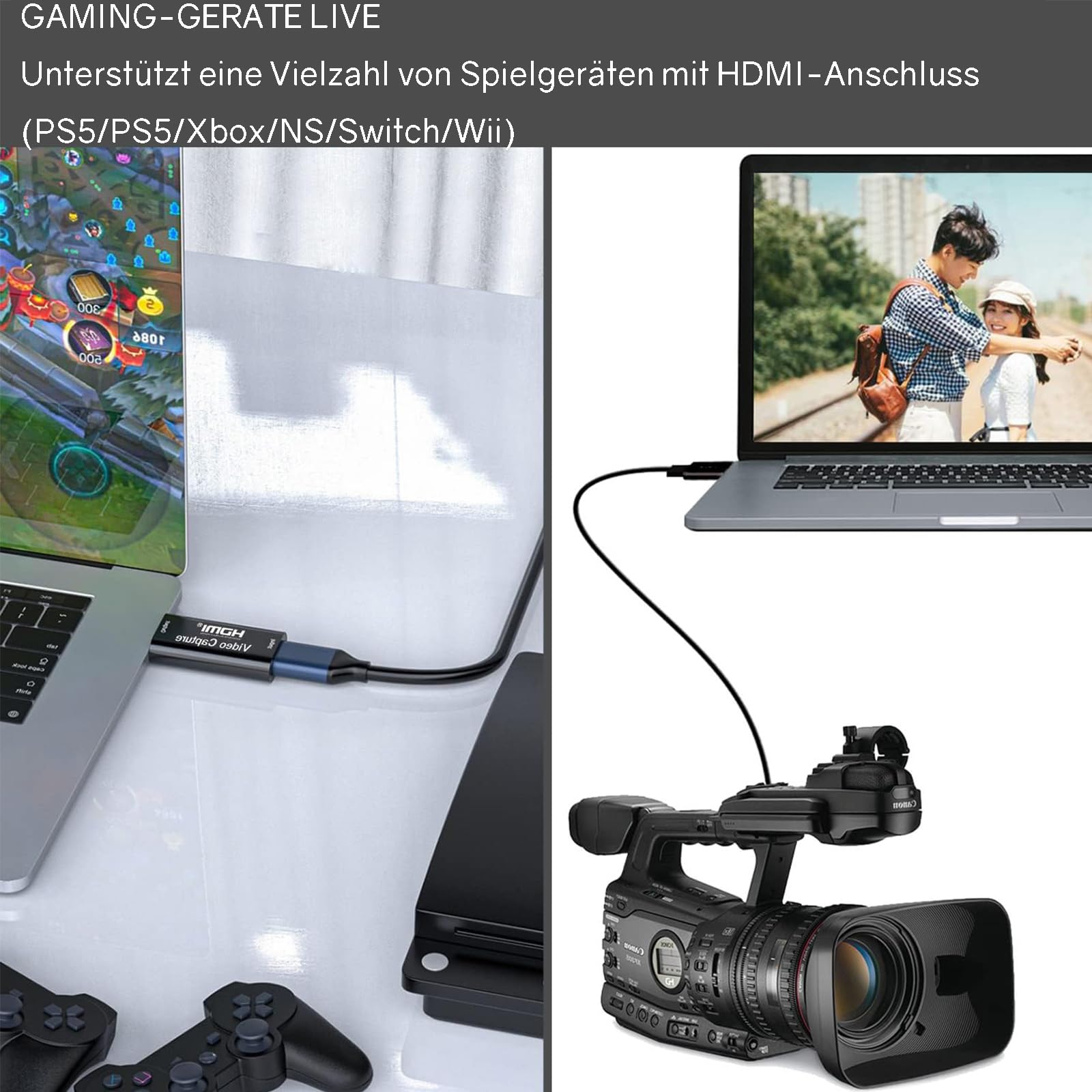 Powice Rejestrator wideo HDMI, karta przechwytywania HDMI 4K USB2.0, grabber podgląd w czasie rzeczywistym, nadaje się do strumieniowego przesyłania wideokonferencji w grach, nagrywania wideo na żywo