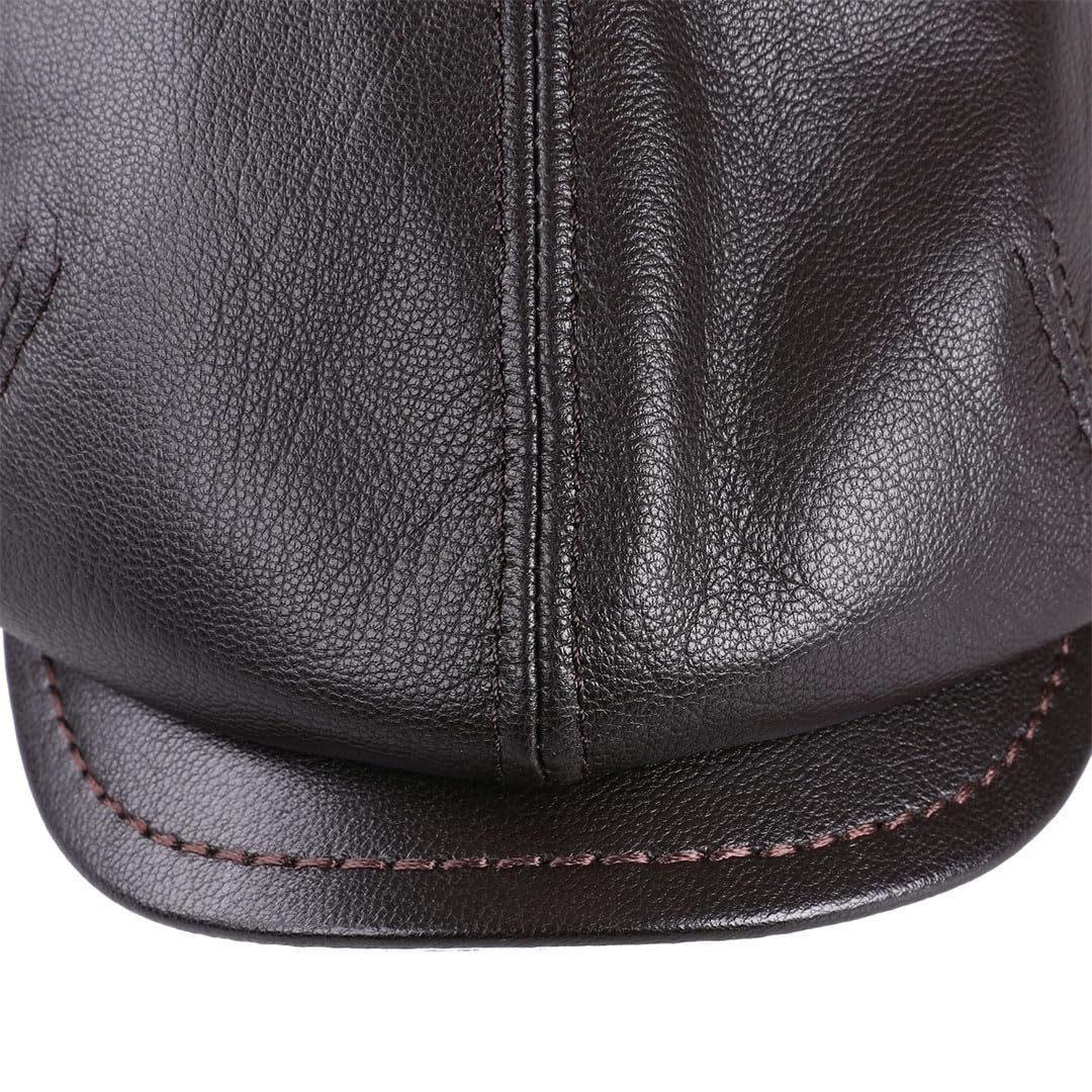 Gorra plana de piel de cordero auténtica para hombre, gorra plana de golf