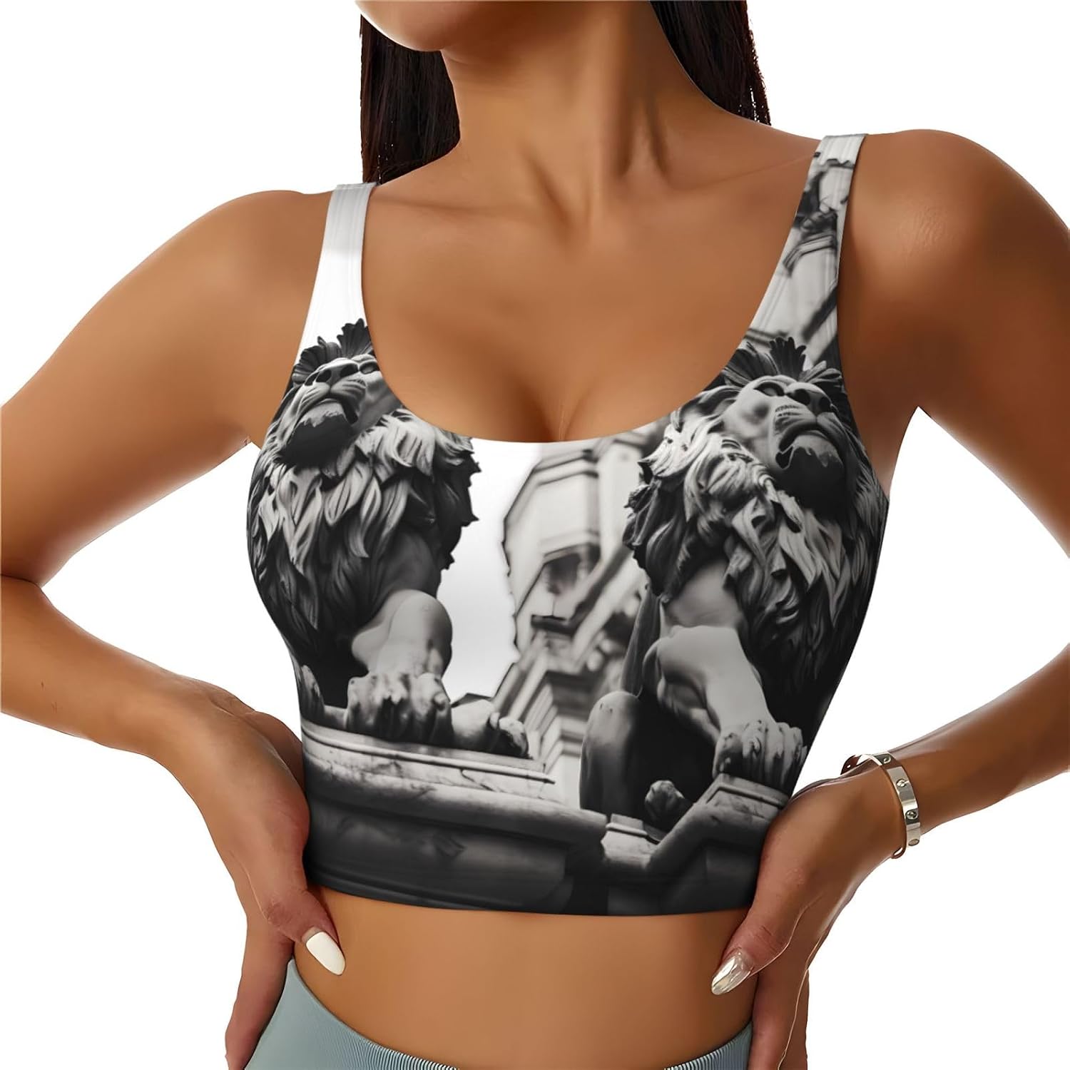 Lion Printed Women's Sports Vest, Suitable for Yoga, Pilates and Fitness Training -