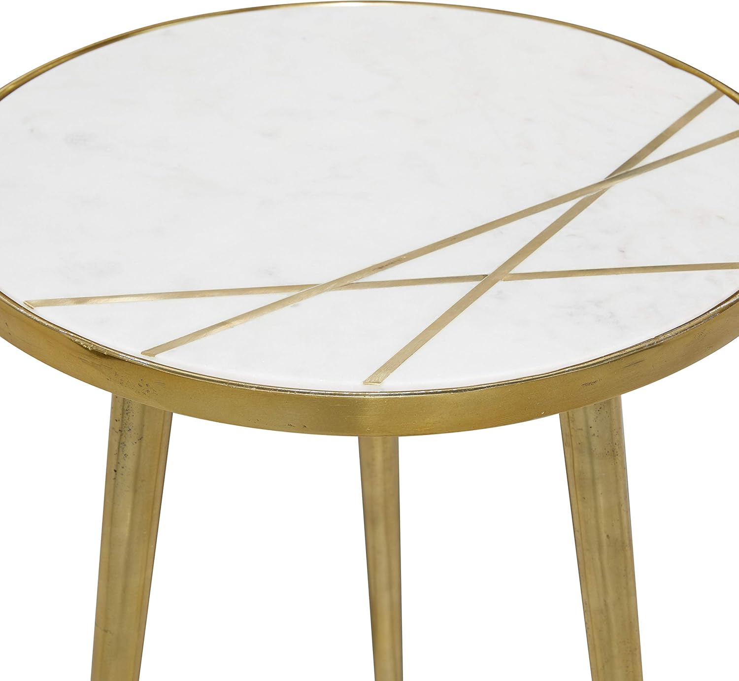 Deco 79 Aluminum Metal Side End Accent Table End Table with Marble Top with Gold Inlay, Side Table 15" x 15" x 20", Gold