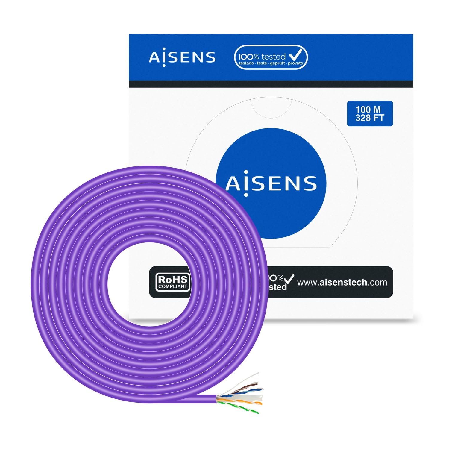 AISENS - A135-0747 - Kabel sieciowy RJ45 LSZH Cat.6 UTP sztywny AWG23 CCA (stop), Fioletowy, 100M