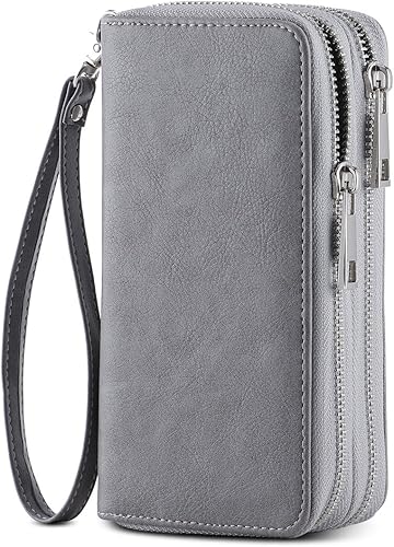 HAWEE Cartera de teléfono celular para mujer con doble cremallera y correa de muñeca extraíble