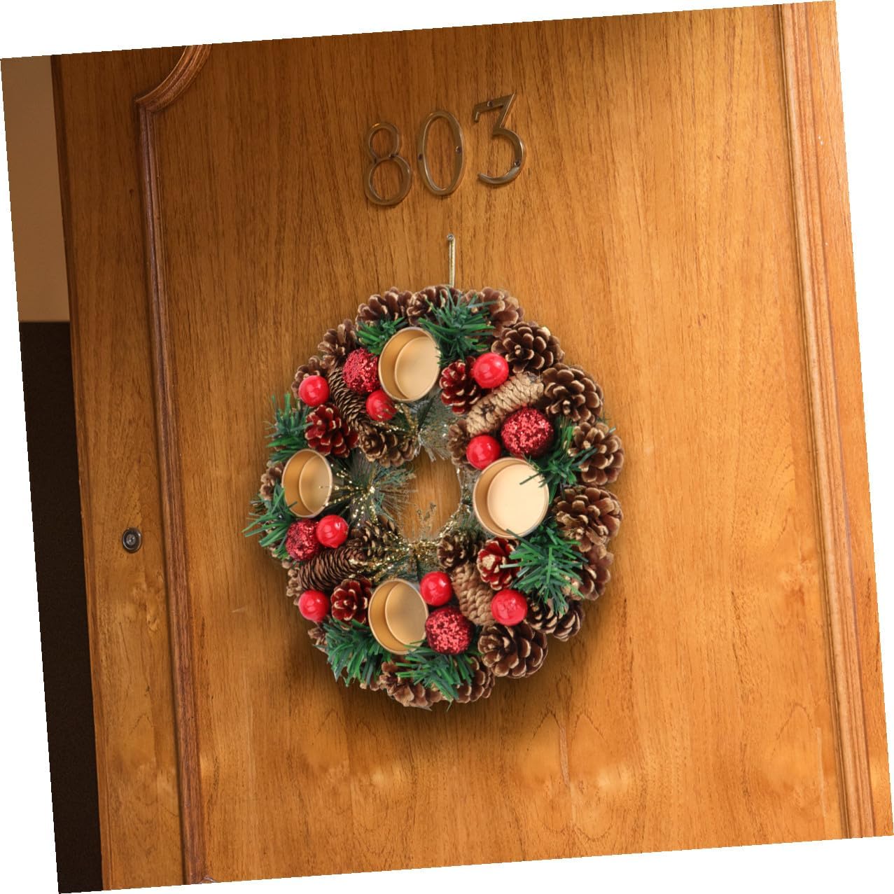 Christmas Candlestick Wreath 27cm Handmade Candleholder Decor Desktop Centerpiece for Holiday Table Decoration