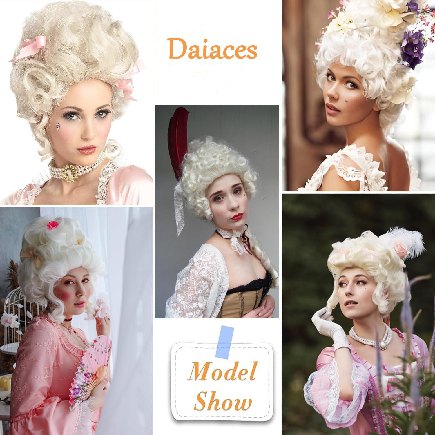 Daiaces Victorian Wig for Women Curly Blonde Marie Antoinette Wigs,Vintage Beehive Wig18th Century Rococo Costume Cosplay Wigs Party Halloween - Image 2