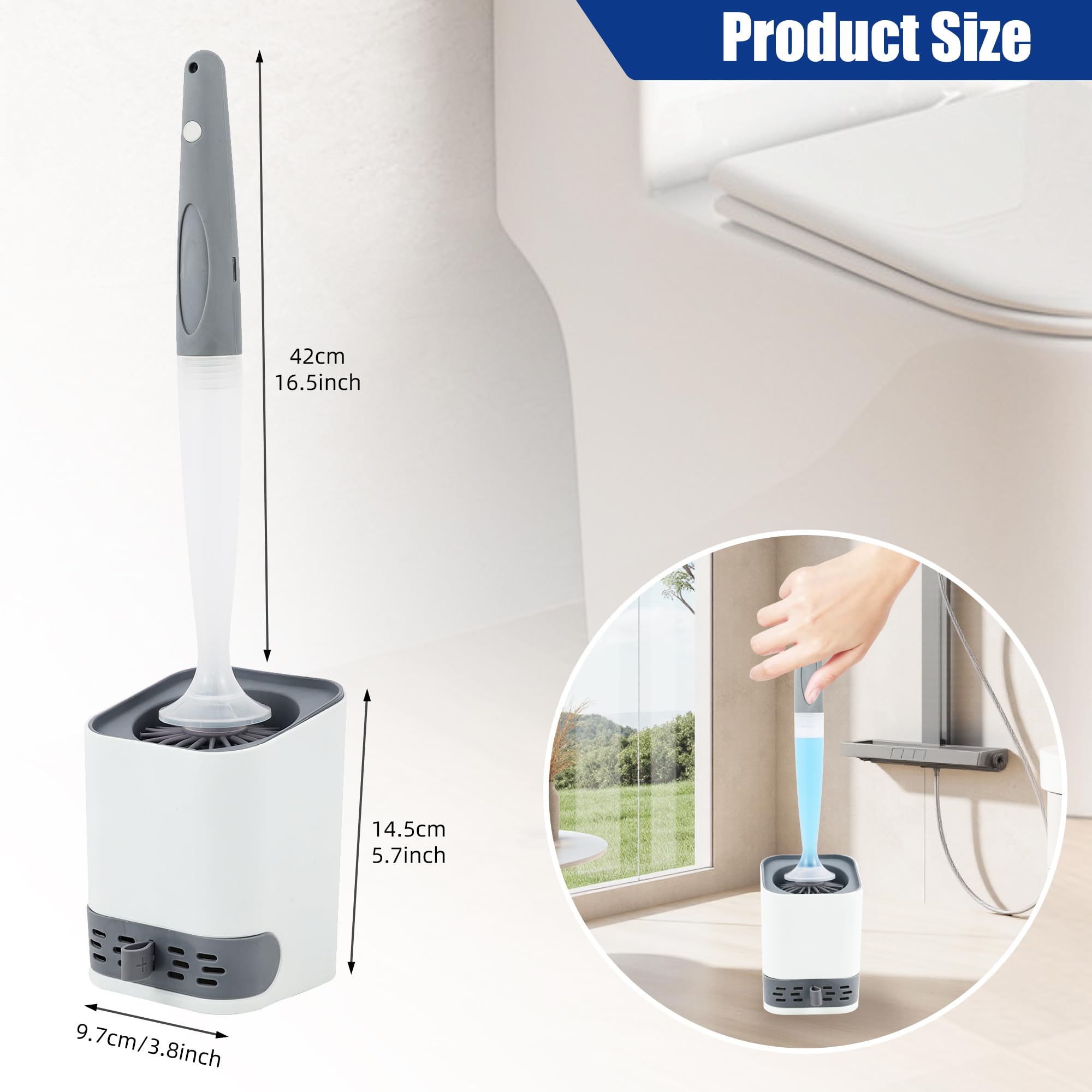 Cepillo de baño WC de Silicona CHICGADGETS, Cepillo y Soporte para Inodoro, Sistema de Limpieza Integrado, Almacena y Libera Agentes de Limpieza, Antibacteriano, Antigoteo, Secado rápido, Inodoro — view 2