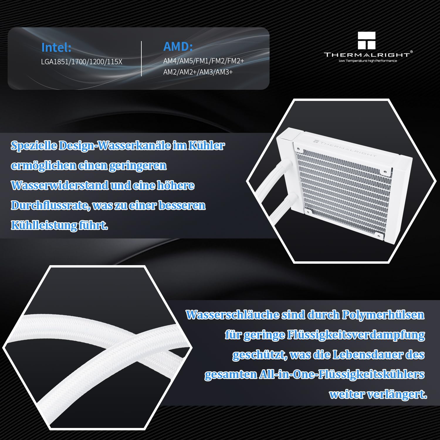 Thermalright Frozen Notte 120 ARGB White CPU enfriador de agua, refrigeración por agua ARGB, cabezal frío ARGB, adecuado para AMD:AM4/AM5,Intel LGA 1700/1851/1150/1151/1200