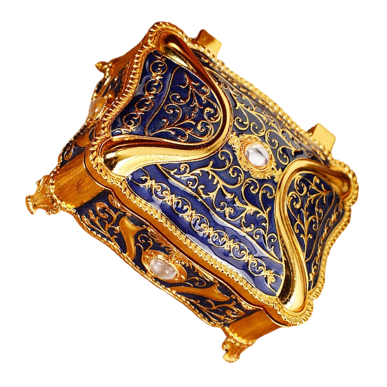 Kaeltsyn Decorative Metal Jewelry Organizers with Handcrafted Enameled Floral Designs and Gemstones Embellishments Traditional Jewelry Box
