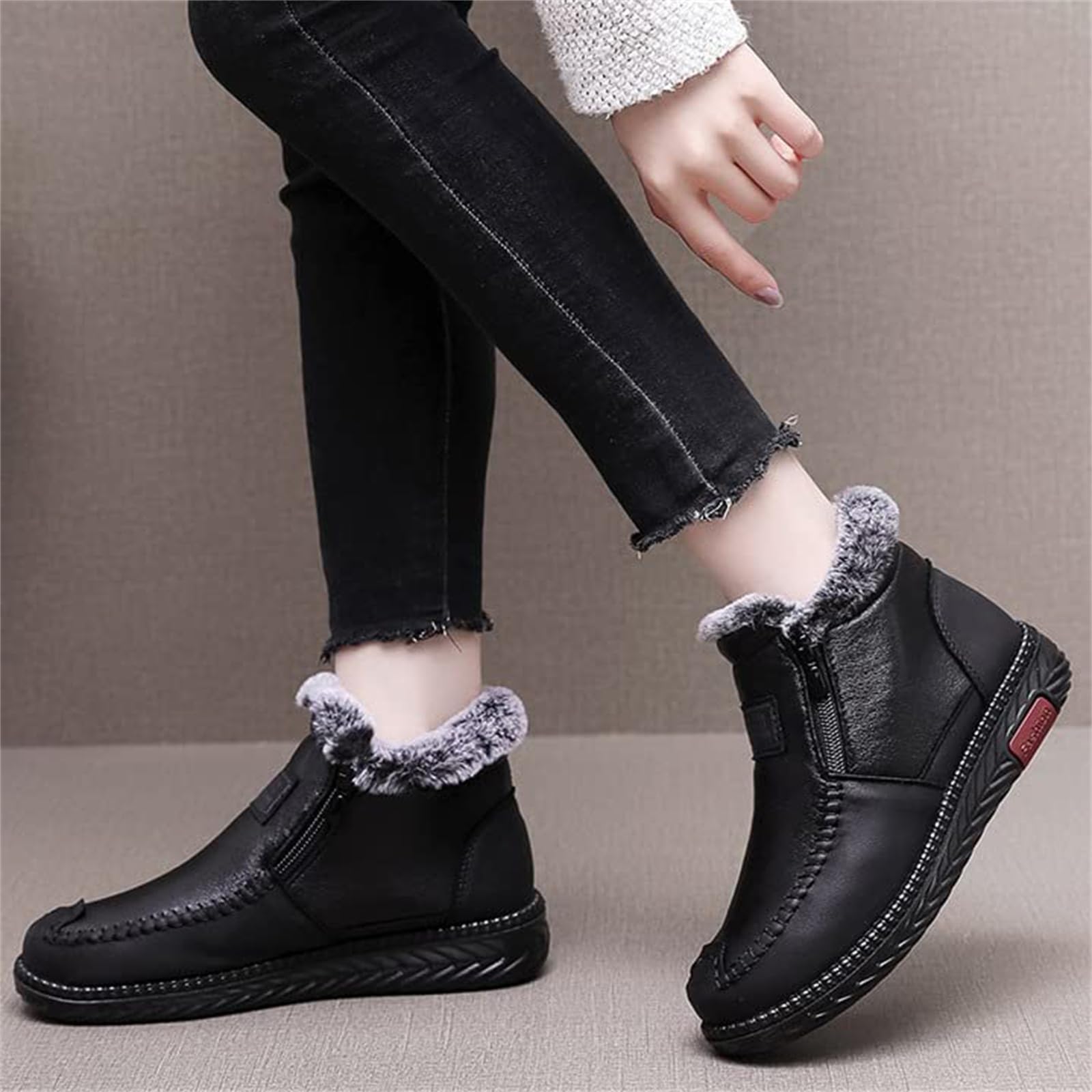Bottes de neige chaudes et épaisses en polaire pour femme - Imperméables et antidérapantes - En cuir de coton - Large largeur - Pour femme