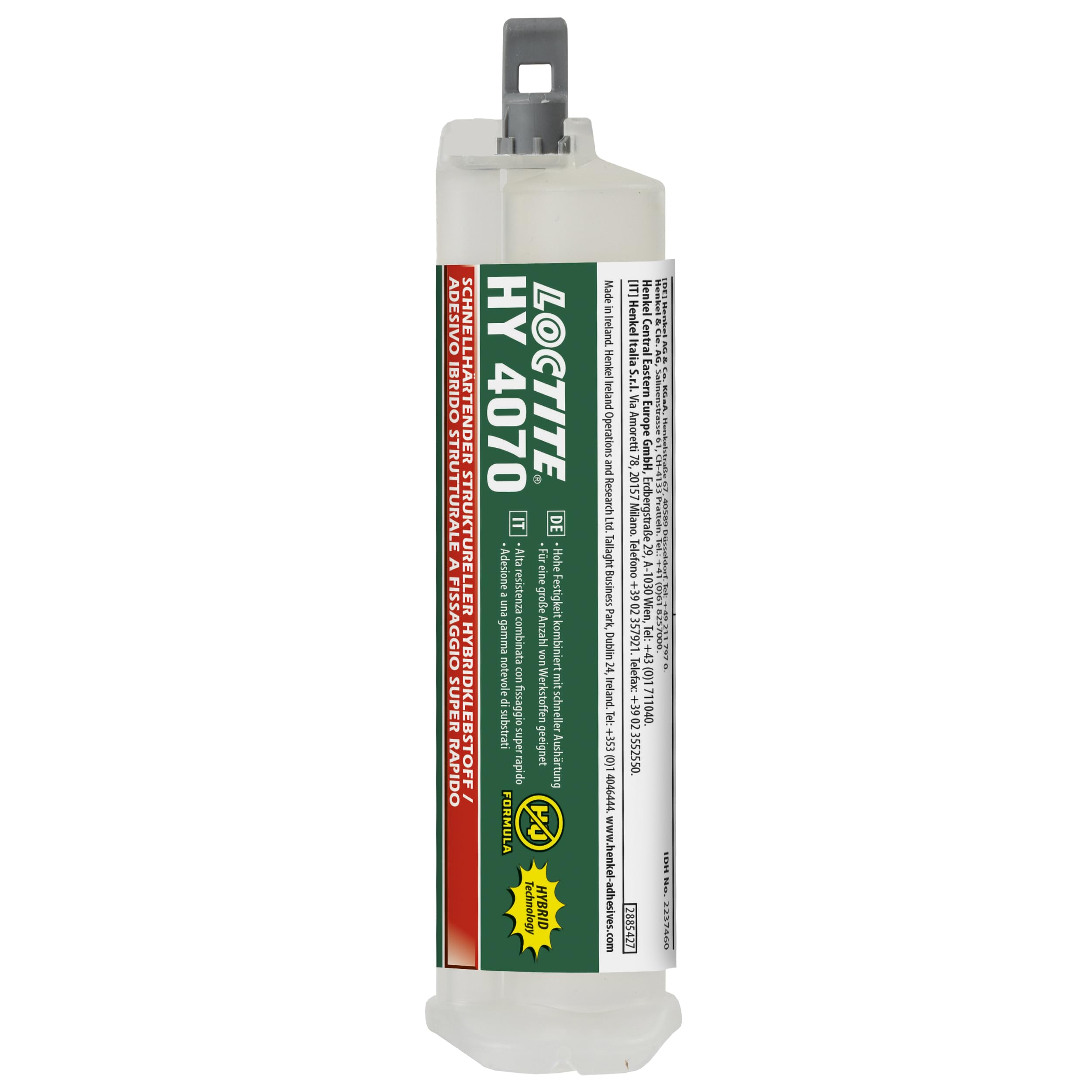 LOCTITE HY 4070, Adesivo bicomponente in gel ibrido tra cianoacrilato e acrilico, Potente adesivo strutturale a fissaggio rapido, 1 siringa da 11g