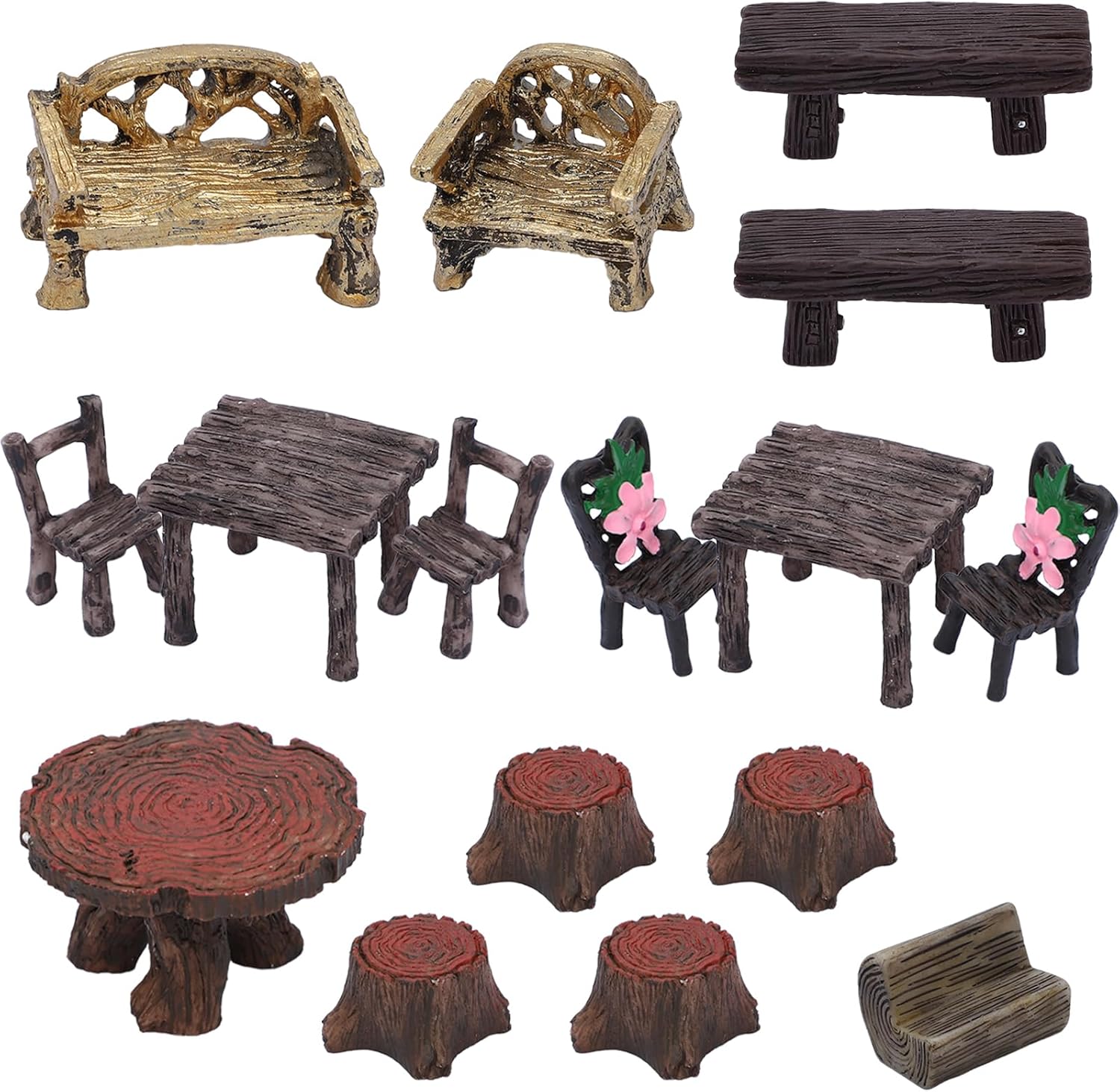 ONEST 16 Pieces Garden Miniature Accessories Mini Table and