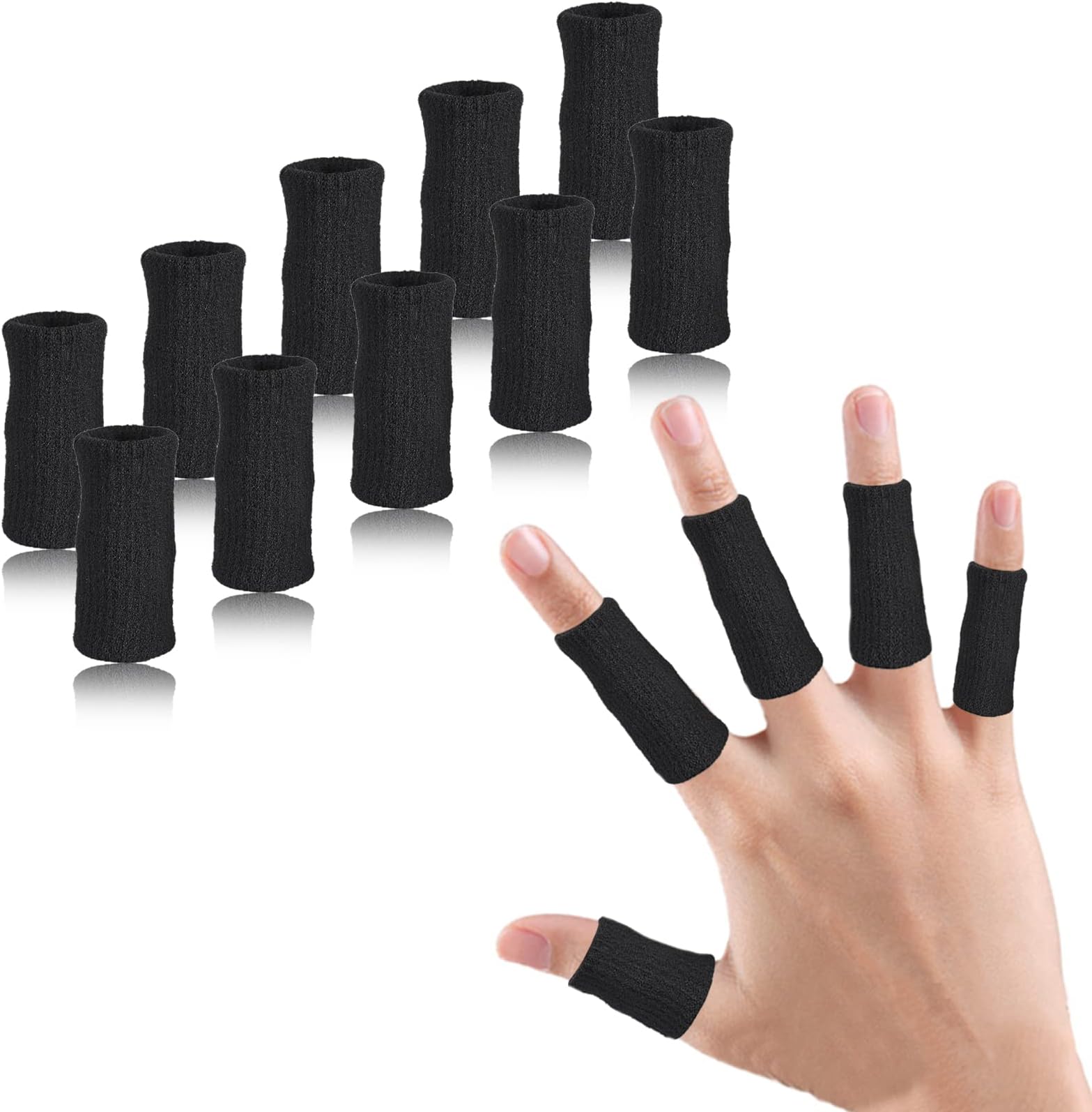 KASTWAVE10PCS Finger Sleeves, Thumb Splint Brace for Finger Support, Breathable Elastic Finger Tape, Compression Protector for Pain Relief, Trigger Finger, Sports Aid, Black