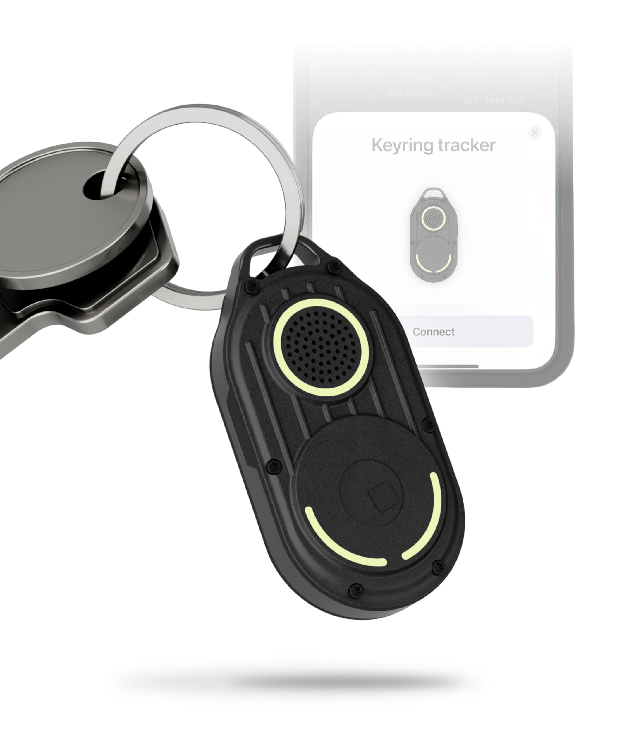 Rolling Square AirNotch Pro– Portachiavi Bluetooth Localizzatore Bluetooth Compatibile Solo con Apple Find My, Tracker Suono 360°, Batterie Sostituibili, Smart Tag Impermeabile Fosforescente, Bundle2x