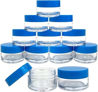 Beauticom 20 gram/20ml Empty Clear Small Round Travel Container Jar Pots with Lids for Make Up Powder, Eyeshadow Pigments, Lotion, Creams, Lip Balm, Lip Gloss, Samples (12 Pieces, Blue)