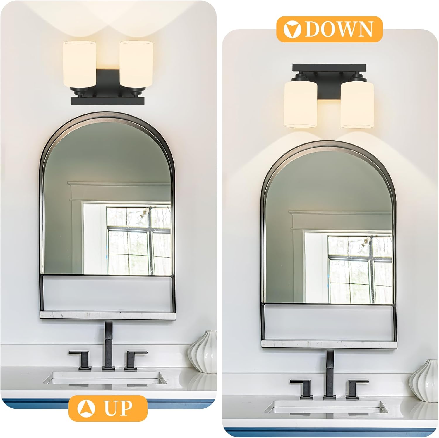 Bathroom Light Fixtures Over Mirror,2-Light Matte Black Wall Sconce Vanity Lights with Milk White Frosted Glass Shades for Bathroom,Vanity Lighting Fixtures for Bath