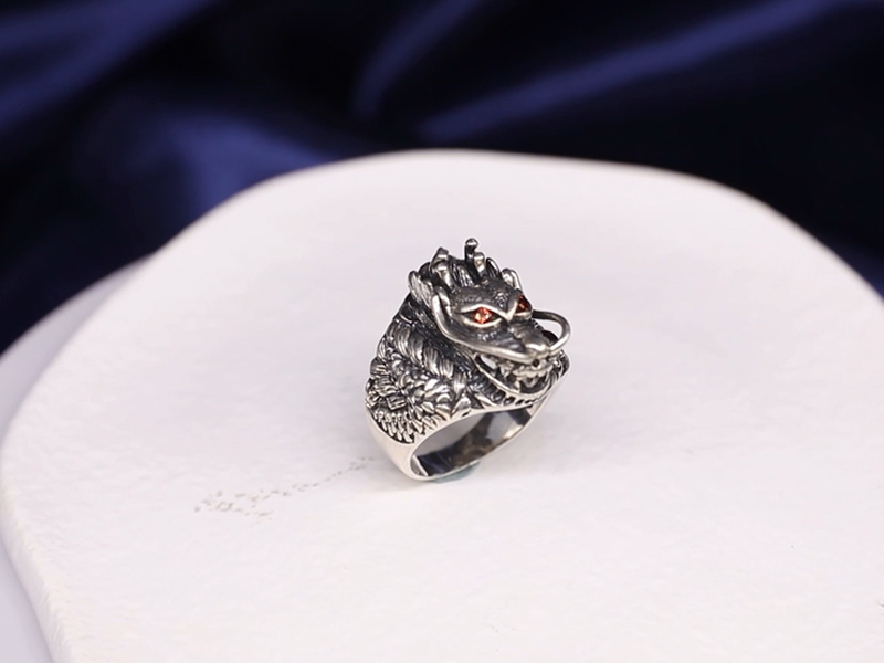 JadeAngel Dragon Ring, Vintage 925 Sterling Silver Dragon Rings