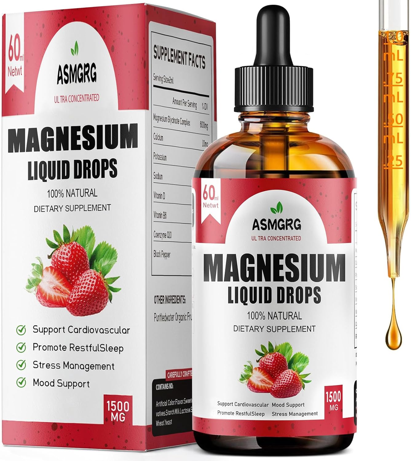 Magnesium Liquid Drops,Magnesium Glycinate Liquid with Vitamins D & B6-1500mg Plant Based Formula, Vegan, Non-GMO, for Relaxation & Daily Balance – 2 Fl Oz