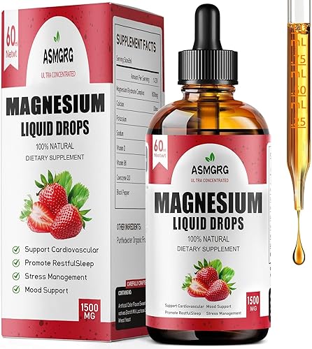Gotas líquidas de magnesio, líquido de glicinato de magnesio con vitaminas D y B6-1500 mg fórmula a base de plantas, vegano, sin OMG, para