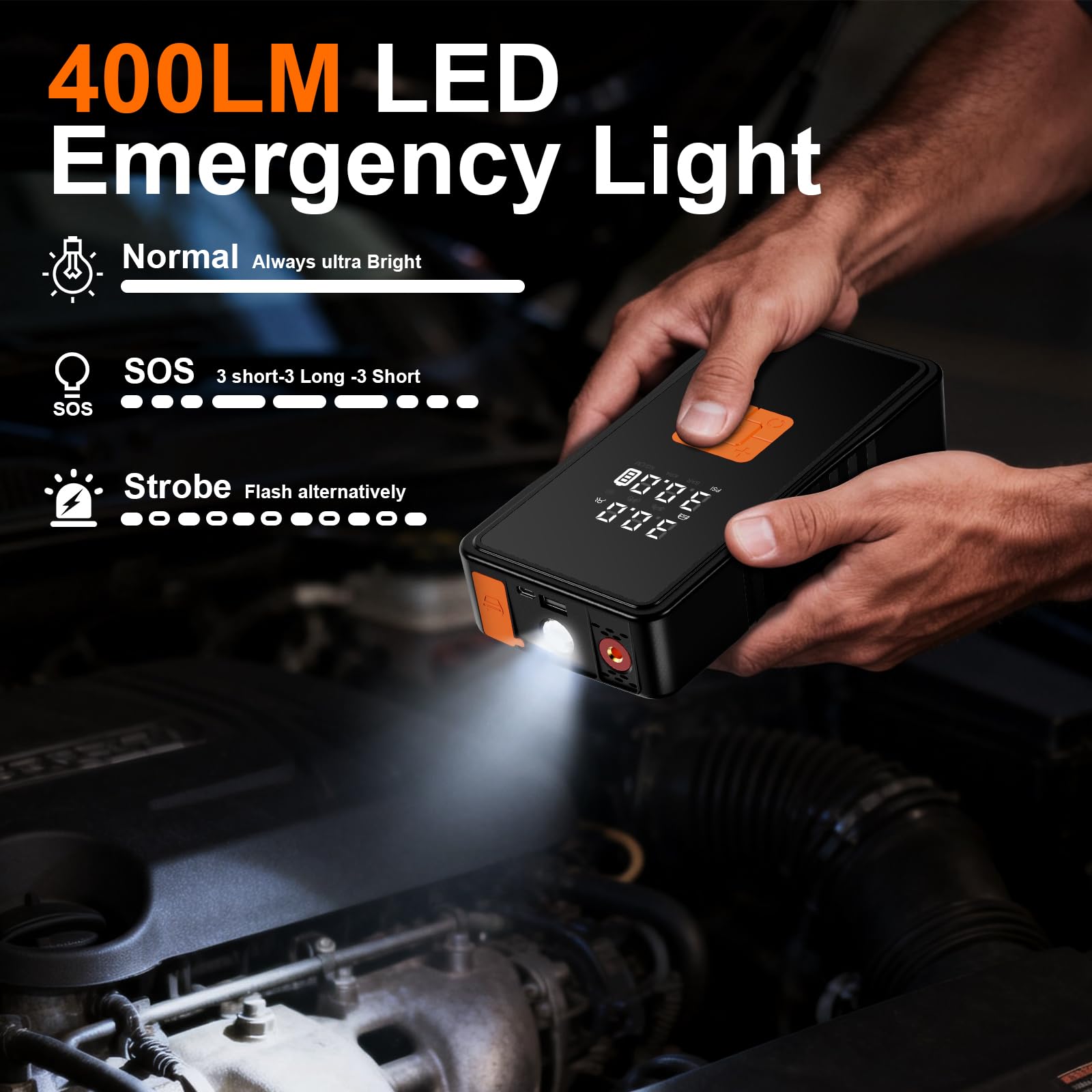 Preciva Arrancador de BateríAs de Coche 6000A，Jump Starter 12v, Linterna LED de Emergencia,Carga RáPida, Utilizado en Coches, Motos, Bicicletas