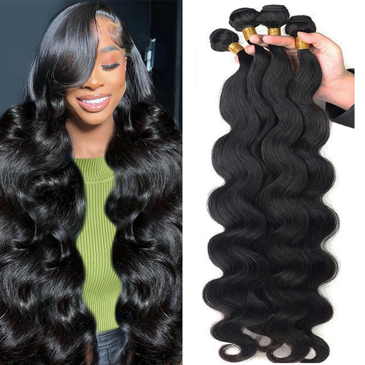 12A Human Hair Bundles 18 20 22 24 Inch Body Wave Bundles 100% Unprocessed Brazilian Virgin Hair 4 Bundles Human Hair Extensions Quick Weave Human Hair Natural Black