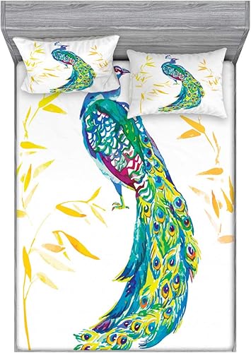 Miniatura 13 de Ambesonne Juego de sábanas bajeras y fundas de almohada de los años 90, patrón geométrico en estilo retro, formas redondas de triángulo de media