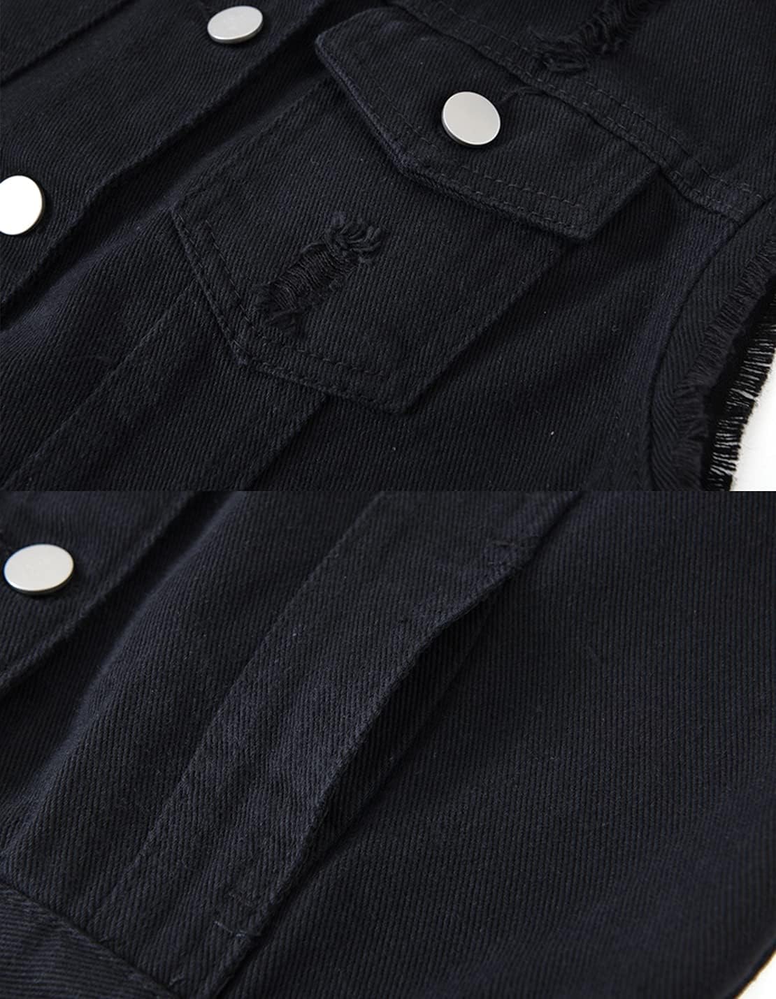Women's Casual Denim Waistcoat Slim Fit Frayed Sleeveless Jacket Ripped Tops with Pockets - Image 4