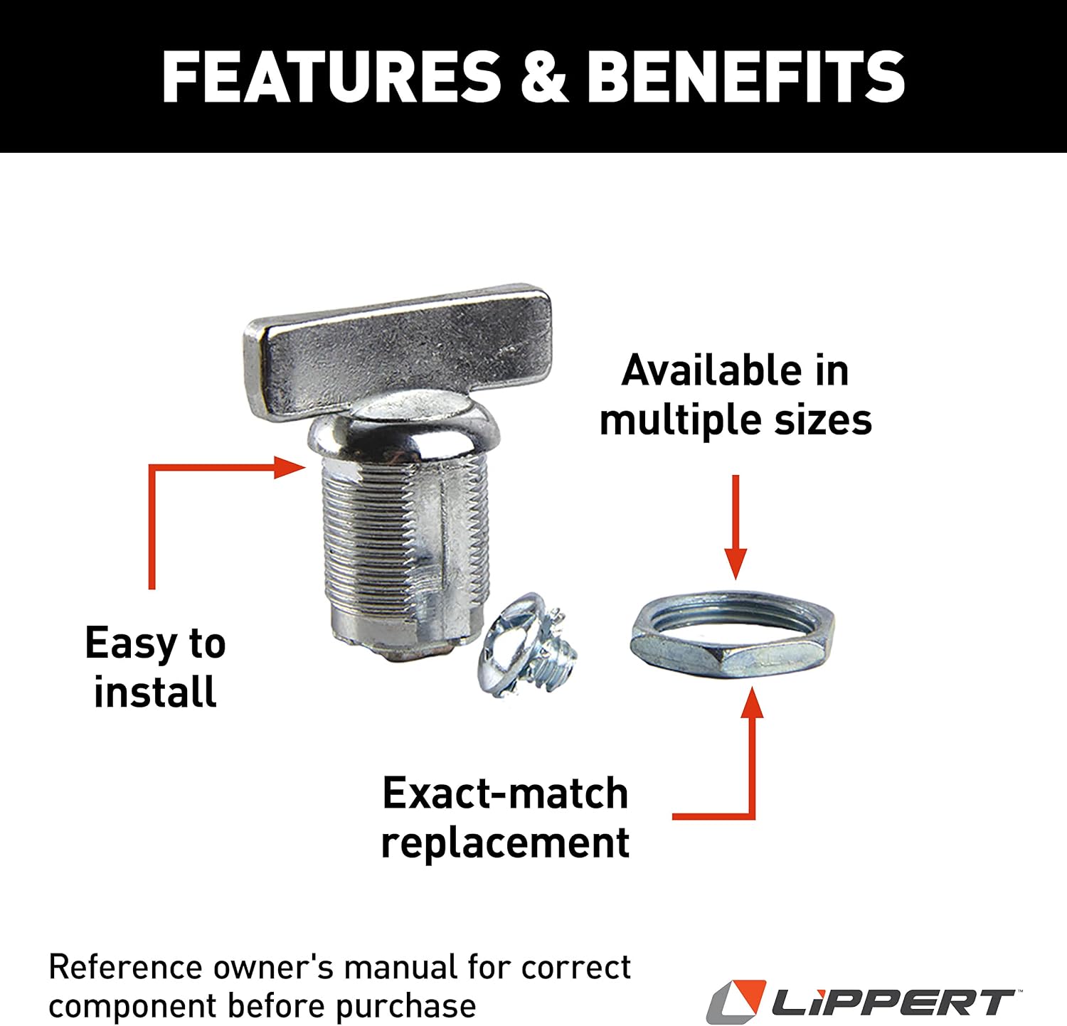 Lippert Components 213117 RV Baggage Door Turn Latch 1-3/8" Chrome