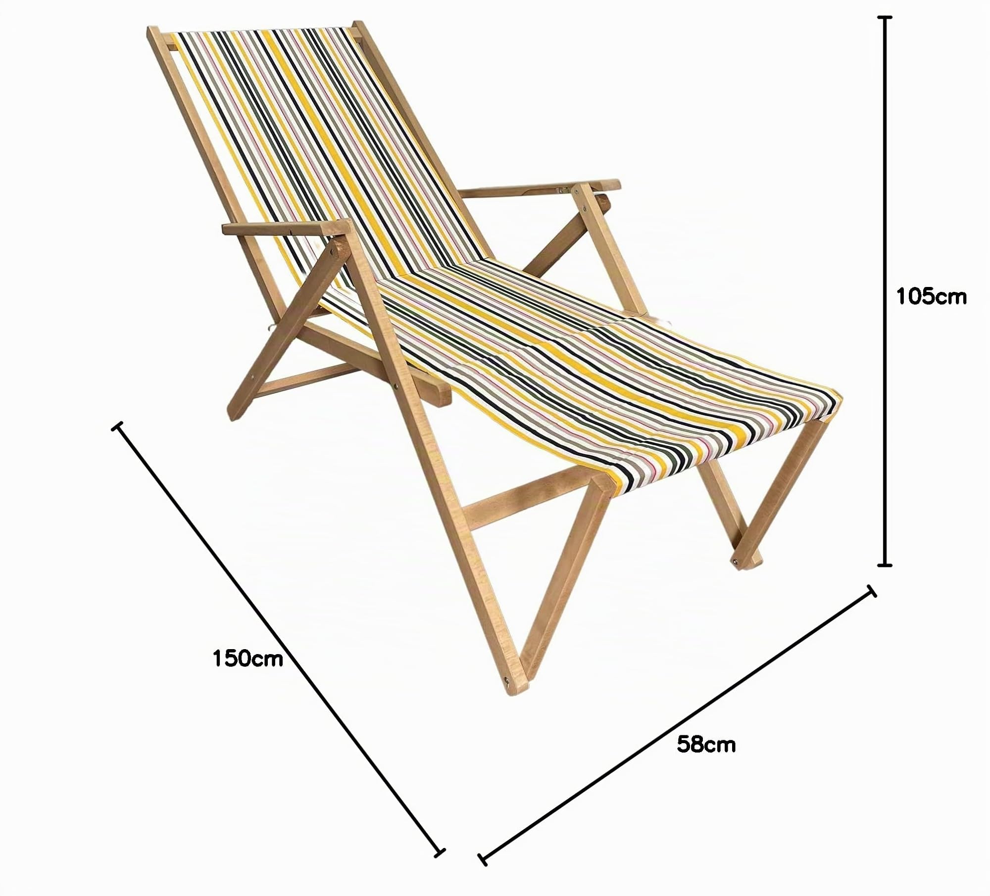 Marvin Sedia A Sdraio Relax In Legno Tela Reclinabile Pieghevole Regolabile Richiudibile Salvaspazio Prendisole Portatile Braccioli Poggiapiedi Da Mare Giardino Campeggio Esterno (Multicolor 1)