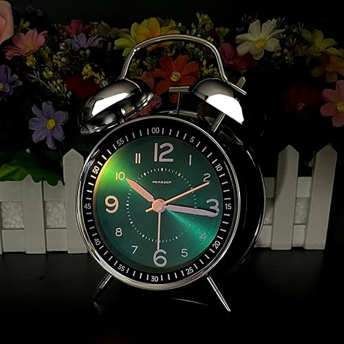 Miniatura 6 de Peakeep Reloj despertador ruidoso para adultos que duermen pesados, de metal, de 4 pulgadas, doble campana, funciona con pilas, para decoración de