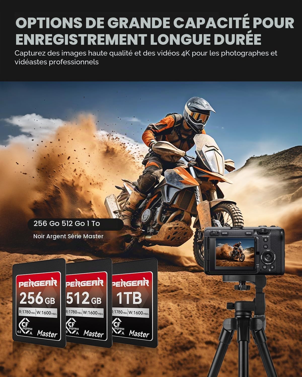 Pergear Carte mémoire CFexpress 4.0 type A 256 Go, 1780 Mo/s lecture, 1600 Mo/s écriture, 4K 120P, 8K 30P (Master Series), Sony Alpha et FX