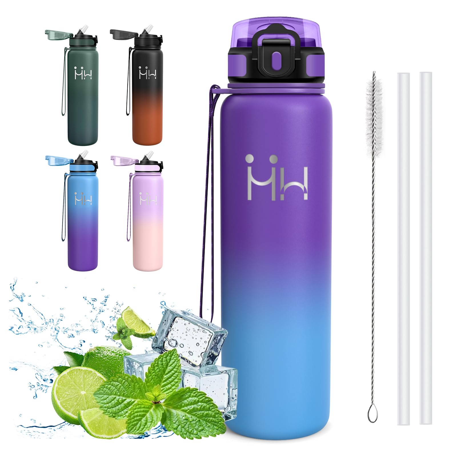Thermal Water Bottle, 1 Litre Leakless Water Bottle, Gym Water Bottles, Vacuum Insulation, Water Bottles with Straw, BPA Free, with Straw Brush, Water Bottles for Cycling, Pilates