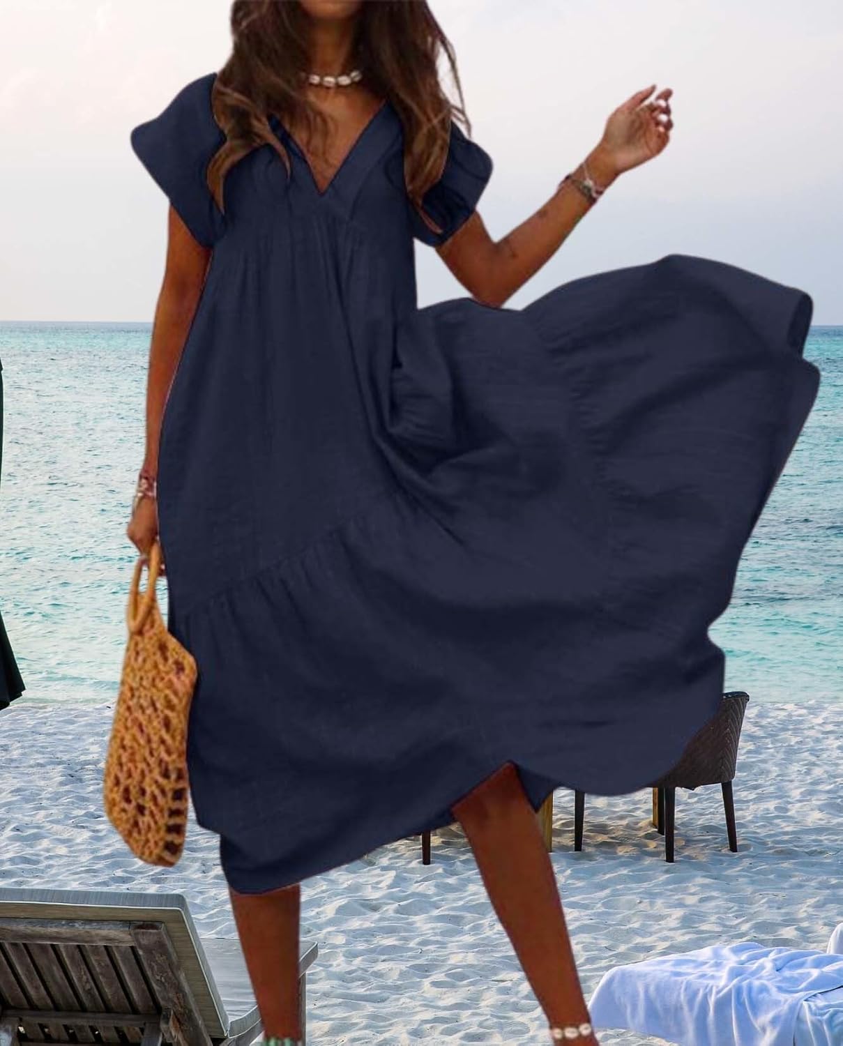 Summer Cute Womens Dresses Short Sleeve and Ruffle Hem Beach Loose Swing Casual Dresses Size Large Available - Image 3