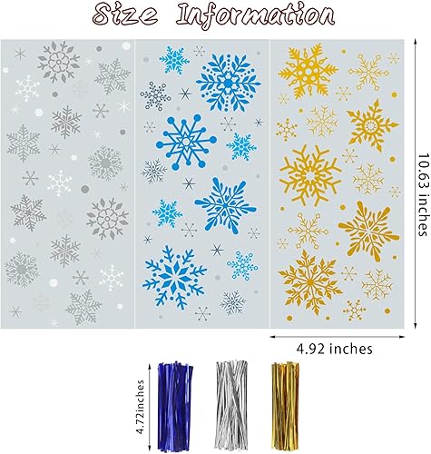 Miniatura 2 de CCINEE 180 bolsas de celofán de Navidad para niños, bolsas de regalo de copo de nieve de Navidad con lazos metálicos para suministros de fiesta,