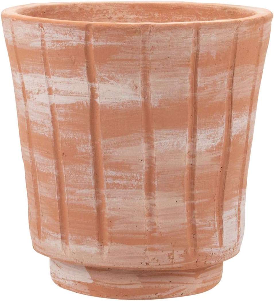 Foreside Home & Garden Small Natural Terracotta with Whitewashed Finish Planter, White