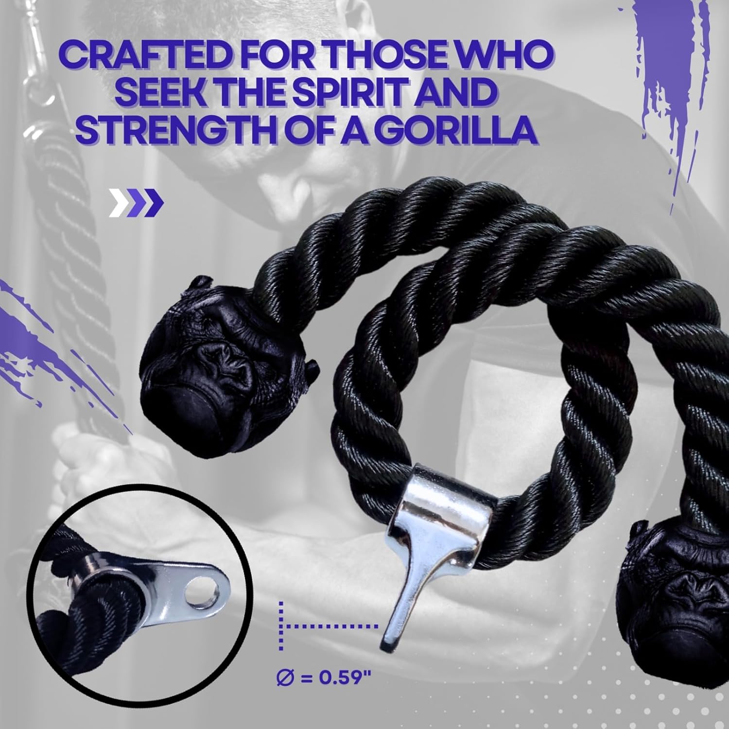 Trained Tricep Rope Pull Down Cable Gorilla Gripz, 27 Inch Rope Length, Easy to Grip & Non-Slip Cable Attachment for Gym Workout Exercise