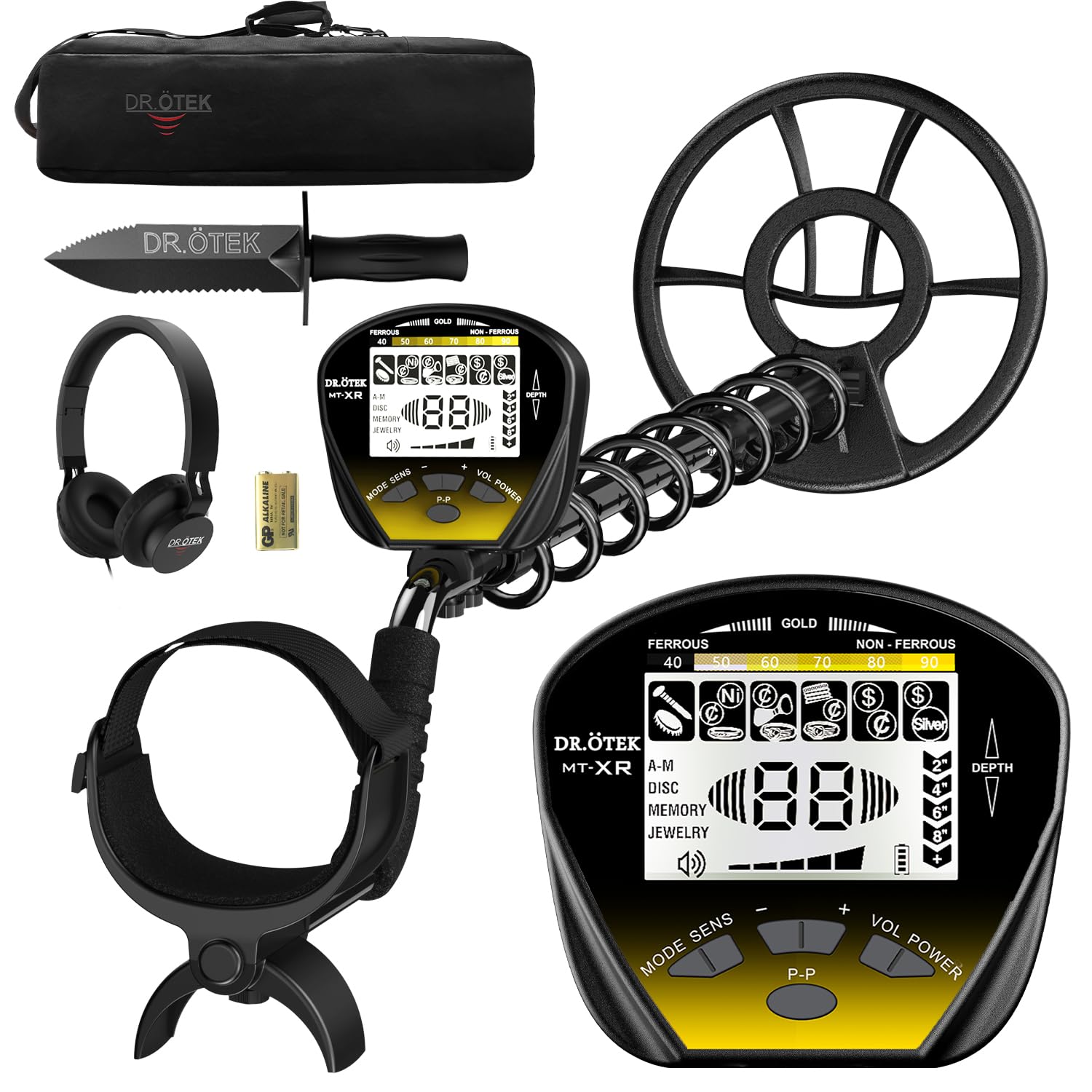 DR.ÖTEK Metal Detector for Adults Professional, Gold Metal Detector, Pinpoint & Exclusive Memory Mode, Higher Accuracy, IP68 Waterproof Coil, Bigger Backlit LCD Display, New Advanced DSP Chip, Yellow