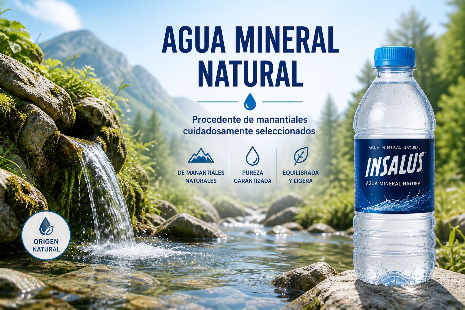Agua Mineral Natural Insalus 330 ml – Pack 70 Botellas (2 packs de 35 botellas, 23,1 Litros) – Bajo Sodio, pH 7,4, Sin Gas – Ideal para Llevar, Oficina y Eventos
