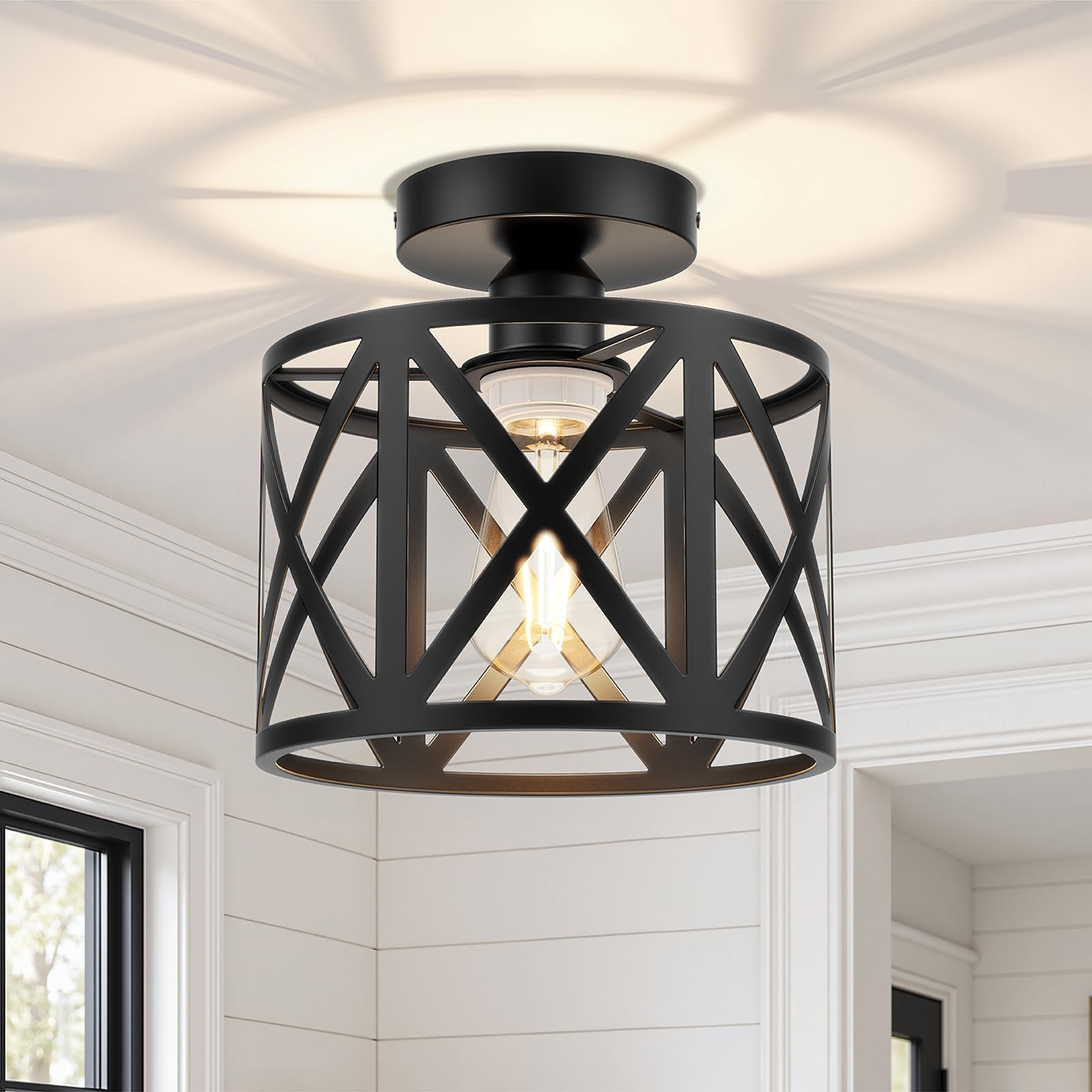BLNAN Modern Deckenlampe Schwarz, 1 Flammige Deckenleuchte aus Metall E27-Fassung