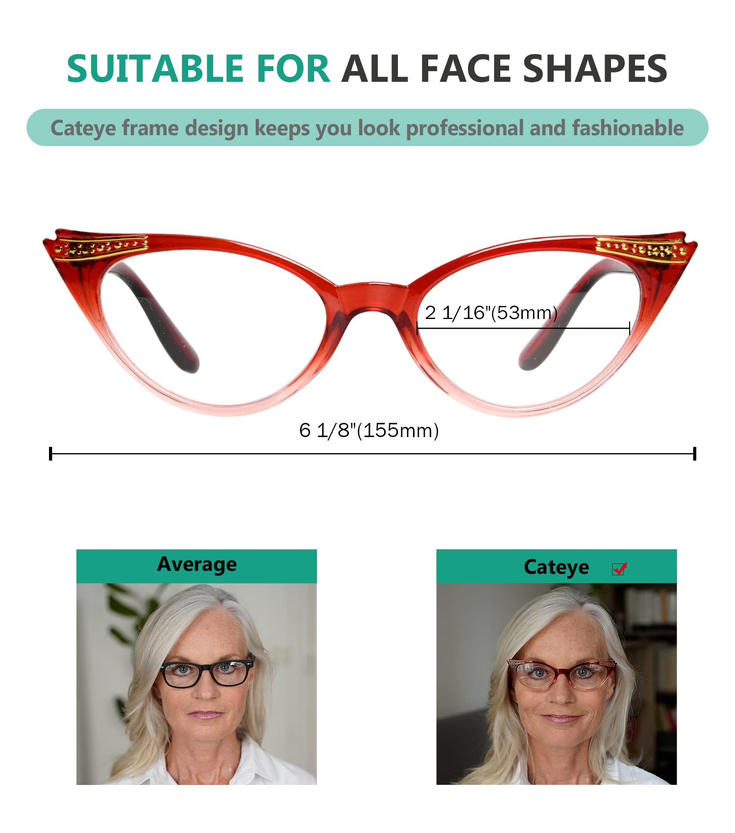 Eyekepper Womens 3 works Reading Glasses Ladies' Vintage Cat Eye Readers - Image 4