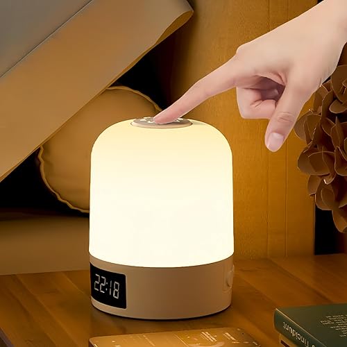 Luz nocturna recargable para bebé con control remoto, sensor táctil, 3 colores (blancocálidoblanco cálido), brillo regulable, temporizador y reloj