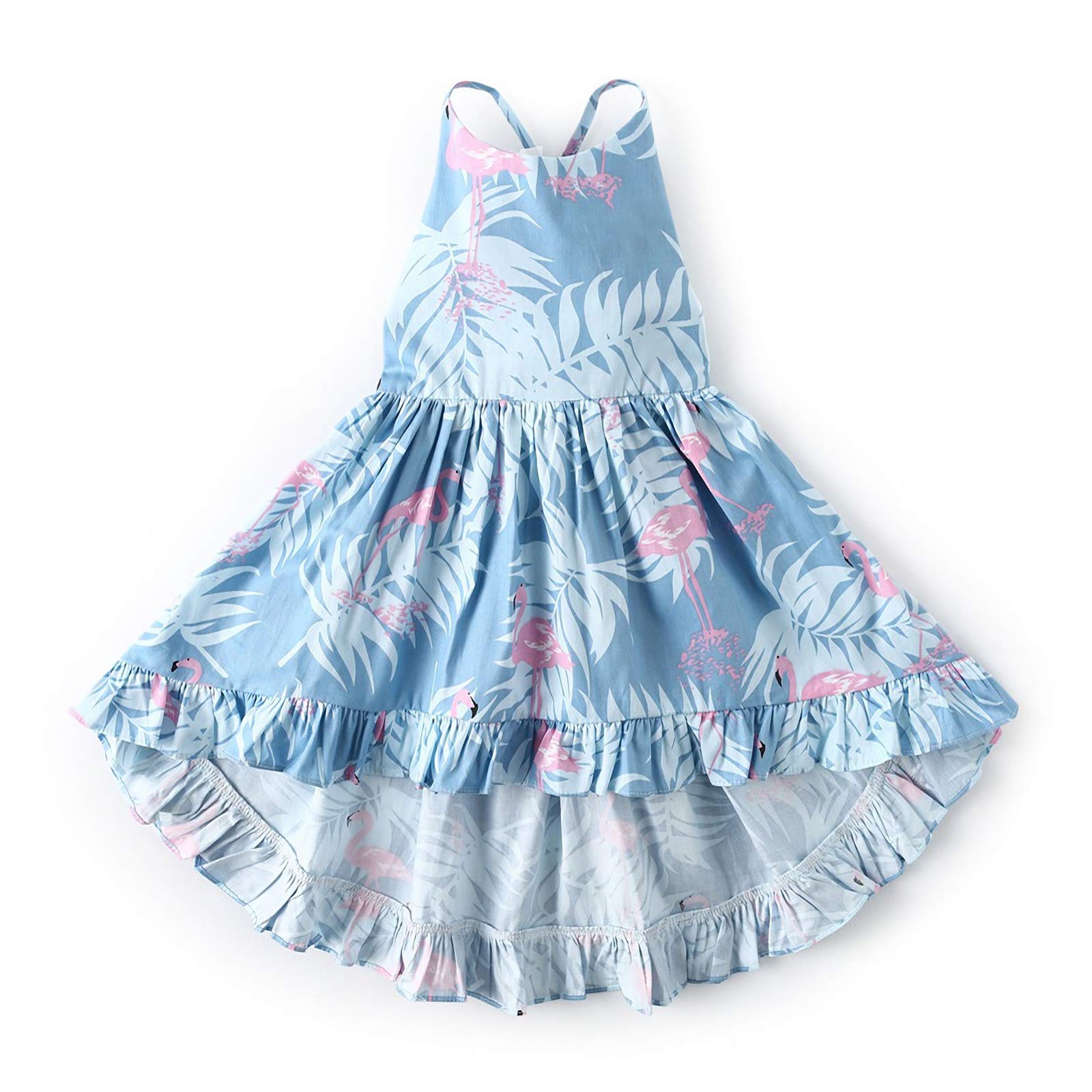 Toddler Vintage Floral Girls Dress Baby Backless Sundress Sleeveless Matching Outfits 5-6Y